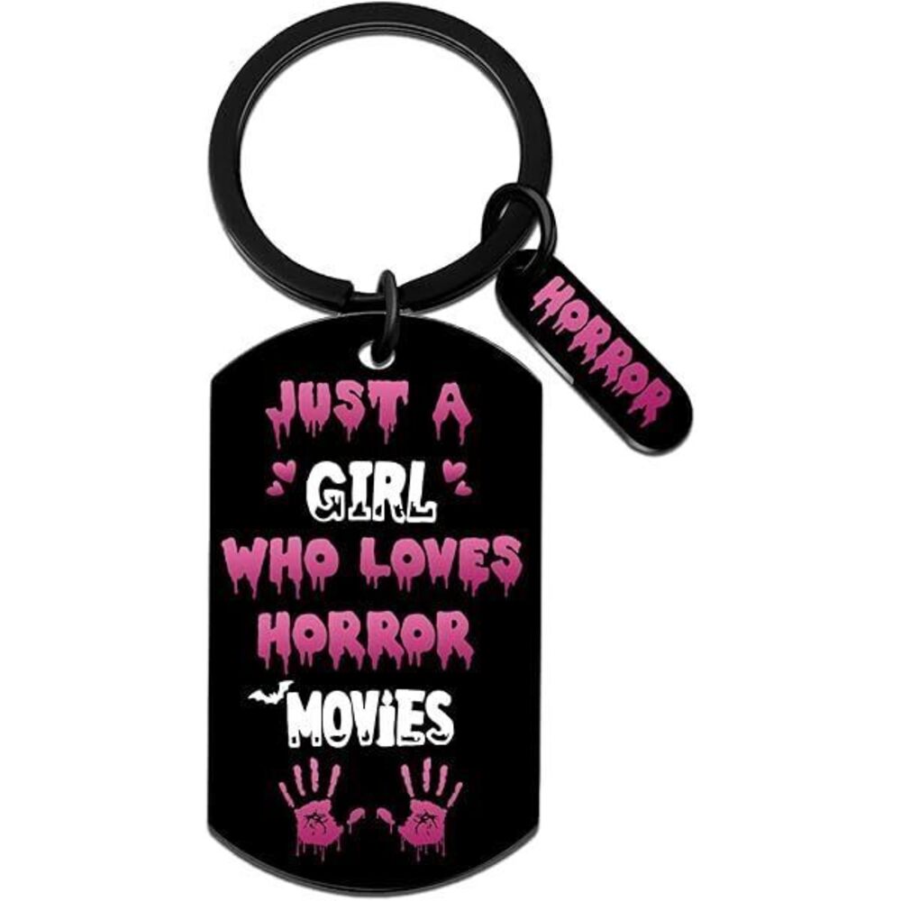 3/$25 Just A Girl Who Loves Horror Moves Stainless Steel Keychain NEW
